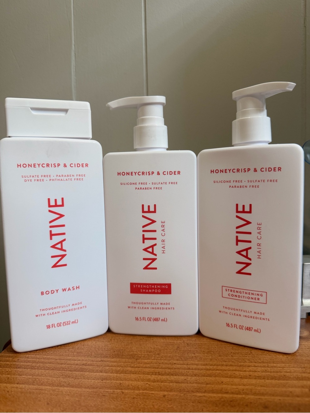 Native Honeycrisp & Cider shampoo, conditioner and body wash